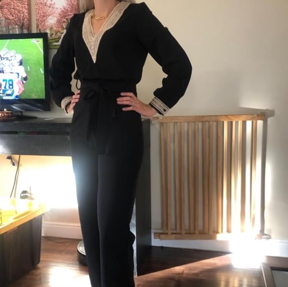 Happy Sailed Pants - Jumpsuits Dressy Fashion Lace V Neck Long Sleeve Wide Leg Pants Romper with Belt